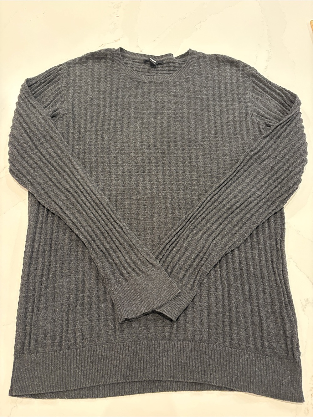 Mavi Men's Gray Cotton Ribbed Crewneck Sweater Slim Size Large